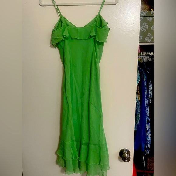 Vintage Green Express Silk Slip Dress with Ruffles - Picture 2 of 3
